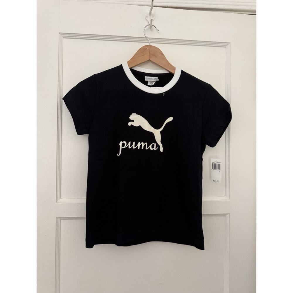 Vintage Dead stock Puma T Shirt Women's Sz S Black White Logo Y2K 90s Cropped‎